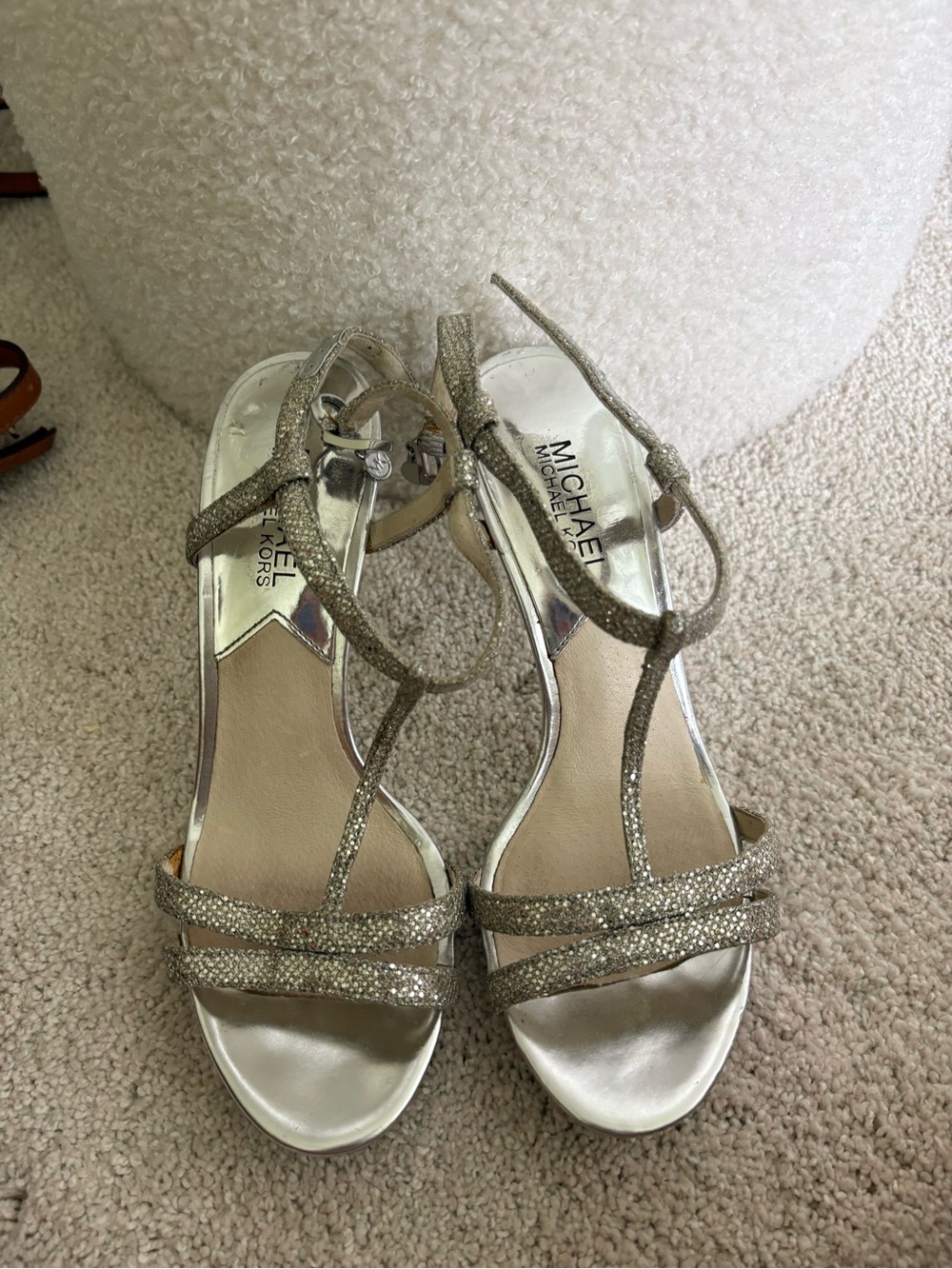 Michael Kors Women's Glitter T-Strap Sandals in Gold